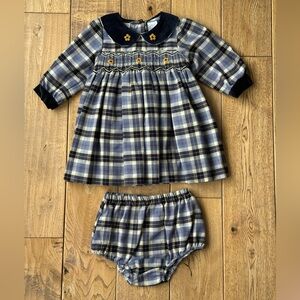 Parisian BeBe Blue Plaid Smocked Dress size 6-9 Months